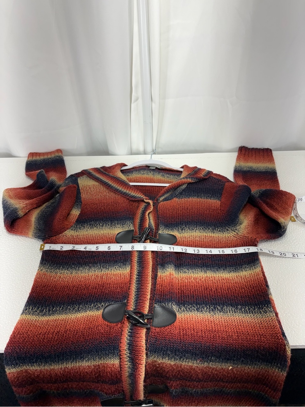 Roz & Ali Rust Navy Cream Striped Toggle Hooded Cardigan Sweater 4601 - Picture 8 of 10